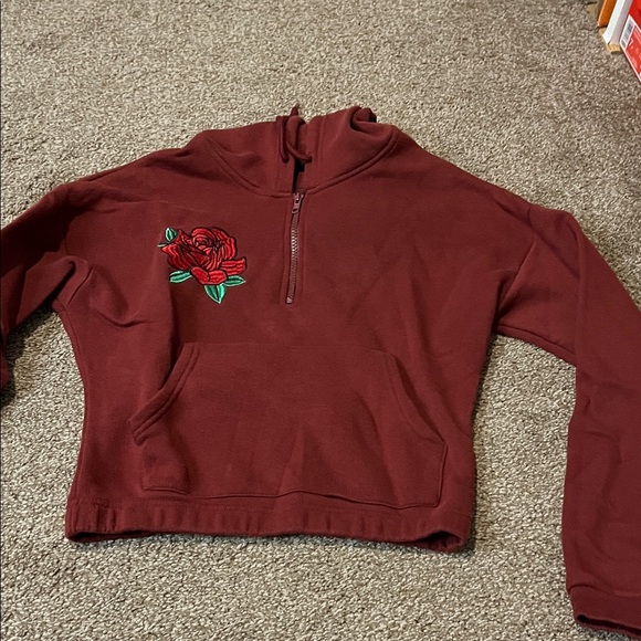 Rue21 Tops - Rue21 Maroon Rose Embroidered Half-Zip Sweatshirt
